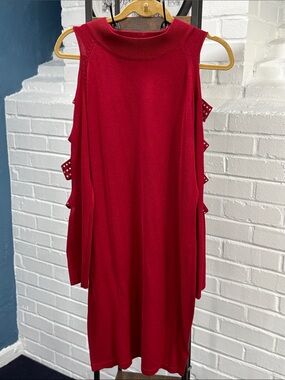Sleeveless Red Knit Dress with Studded Side Details NEW w/out tags.